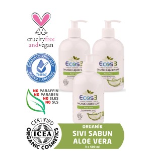 Organik Sıvı Sabun Aloevera 3 adet 500 ml 